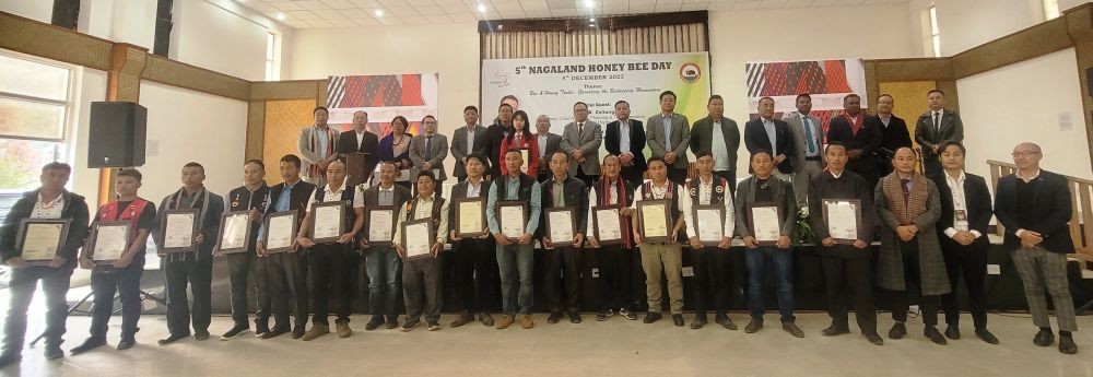Winners of best beekeeper with dignitaries during 5th Nagaland Honey Bee Day at Kisama on December 5. (Morung Photo)